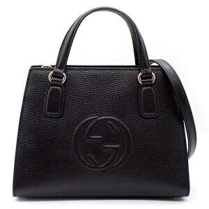 Gucci Soho Interlocking GG Shoulder Bag Black Calfskin Leather